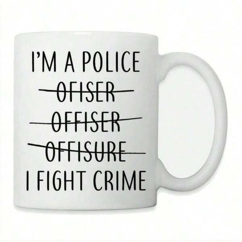 Tailorly White Ceramic 11 oz Mug - Im A Police Officer I Fight Crime Minimalist Black Strikethrough Text Featuring A Clean Professional Polished Style Mug