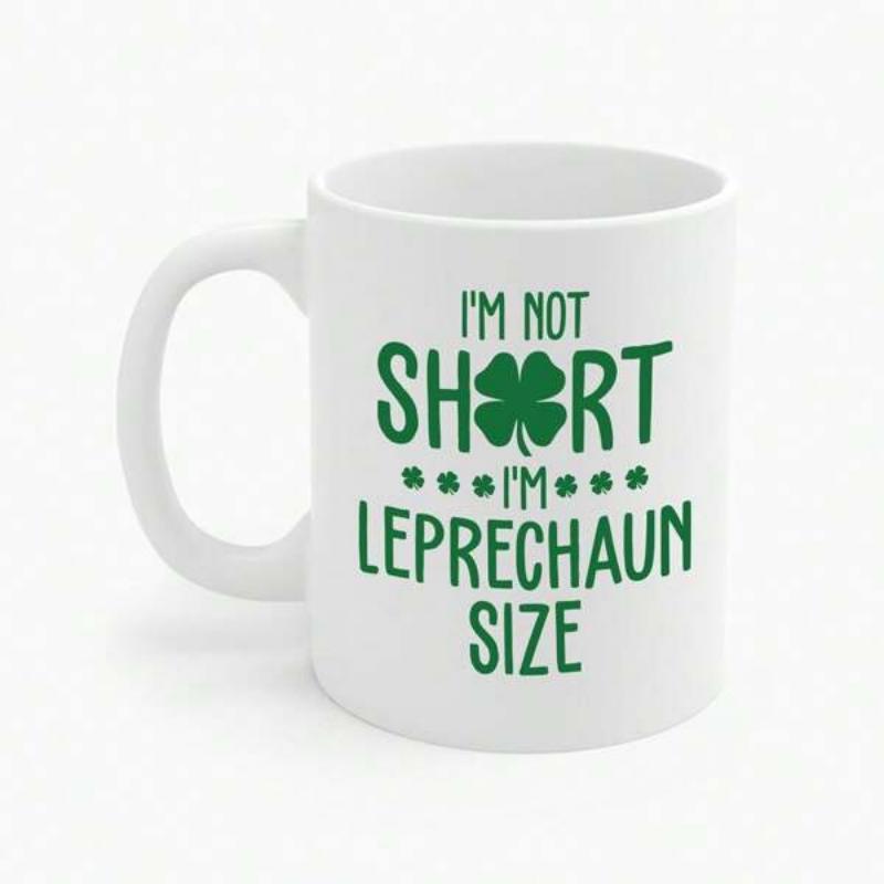 Tailorly White Ceramic 11 oz Mug - Im Not Short Im Leprechaun Size Vibrant Green Shamrocks With Playful Humorous Text For Saint Patrick Day Clover