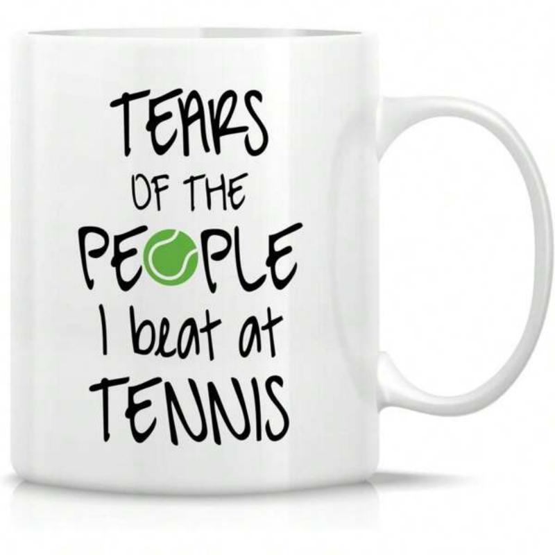 Tailorly White Ceramic 11 oz Mug - Tears Of The People I Beat At Tennis Simple Green Tennis Ball Graphic With Bold Handwriting Text Mug