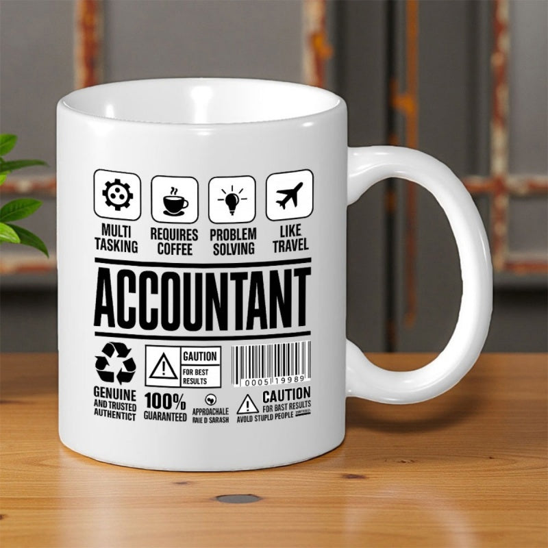 Tailorly White Ceramic 11 oz Mug - Multi Tasking Requires Coffee Problem Solving Like Travel Accountant Minimalist Black Professional Icons Arranged In A Creative
