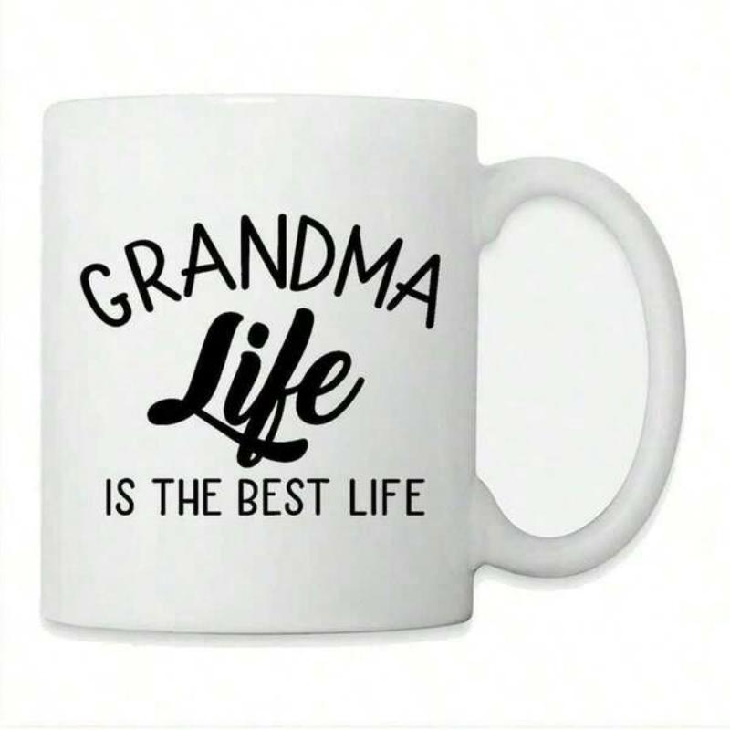 Tailorly White Ceramic 11 oz Mug - Grandma Life Is The Best Life White Ceramic Featuring Black Scripted Lettering Minimalist Modern Mug