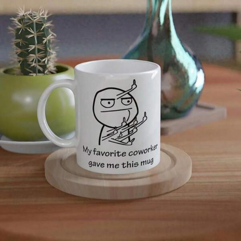 Tailorly White Ceramic 11 oz Mug - My Favorite Coworker Gave Me This Mug Simple Hand Drawn Cartoon Character Gesturing Aggressively Among Minimalist Lines Mug