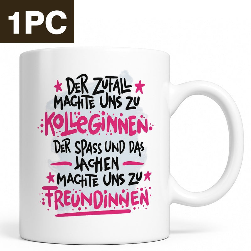 Tailorly White Ceramic 11 oz Mug - Artistic Script Featuring Pink Stars And Decorative Dots On Ceramic Pattern