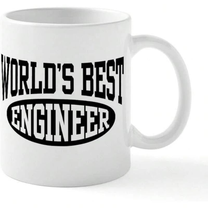 Tailorly White Ceramic 11 oz Mug - World's Best Engineer Minimalist Bold Black Lettering Inside A Classic Smooth Ceramic Mug