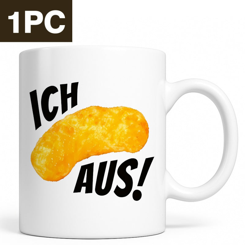 Tailorly White Ceramic 11 oz Mug - Single Crunchy Orange Cheese Snack Floating In Clear White Space Puff