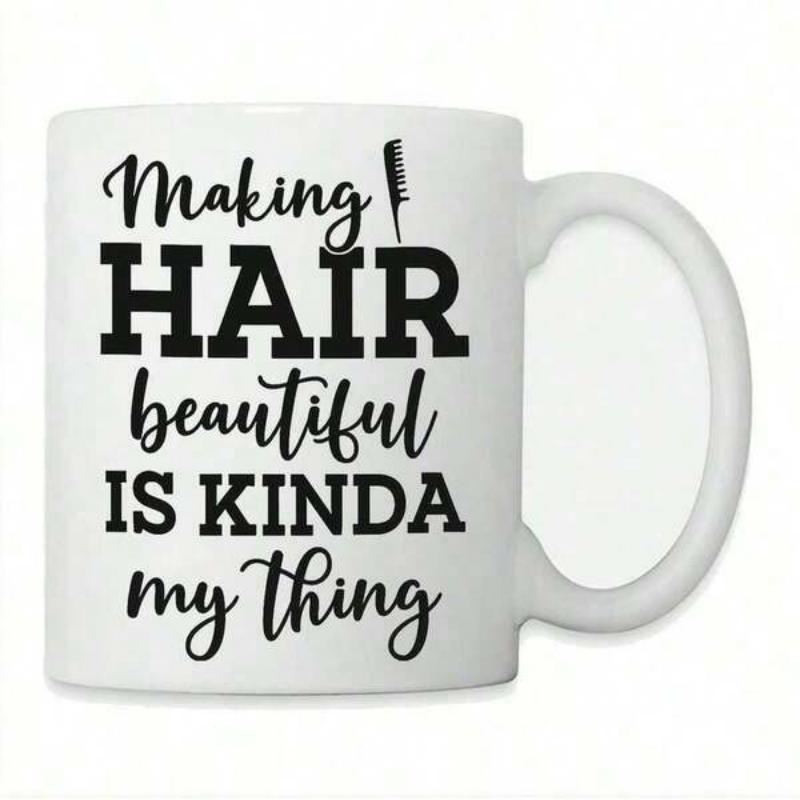 Tailorly White Ceramic 11 oz Mug - Making Hair Beautiful Is Kinda My Thing Small Black Stylized Professional Salon Grooming Tool Silhouette Elegant Decorative