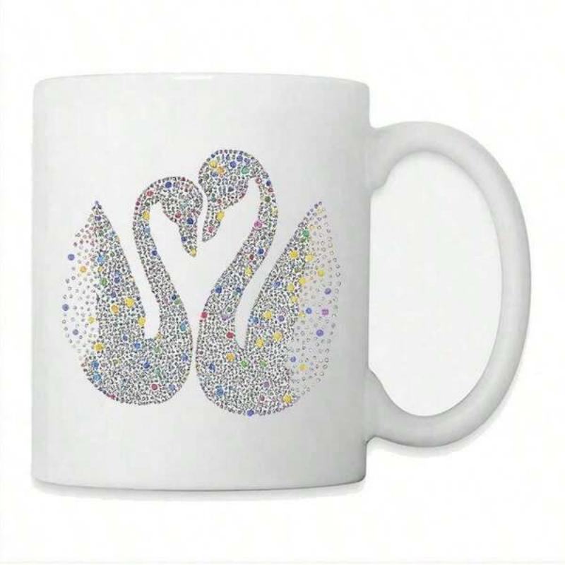 Tailorly White Ceramic 11 oz Mug - Elegant Pair Of Swans Forming Heart Shape With Colorful Floral Patterns Swan