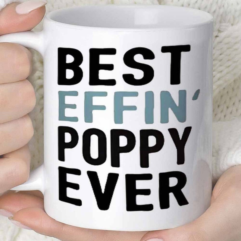 Tailorly White Ceramic 11 oz Mug - Best Effin Poppy Ever Bold Black And Blue Hand Drawn Style Text On