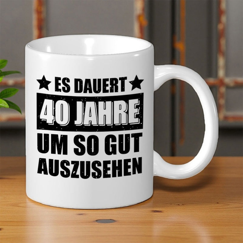 Tailorly White Ceramic 11 oz Mug - Sleek Featuring Bold Black Anniversary Typography Mug