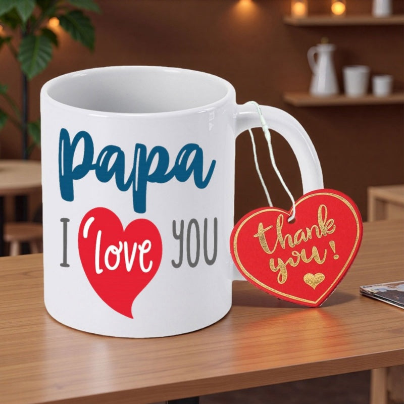 Tailorly White Ceramic 11 oz Mug - Papa I Love You Thank You Clean White Ceramic Body Featuring Large Vibrant Red Heart Mug