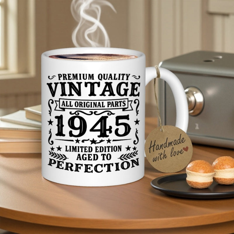 Tailorly White Ceramic 11 oz Mug - Premium Quality Vintage All Original Parts 1945 Limited Edition Aged To Perfection Retro Ornament Style With Stars And Banners