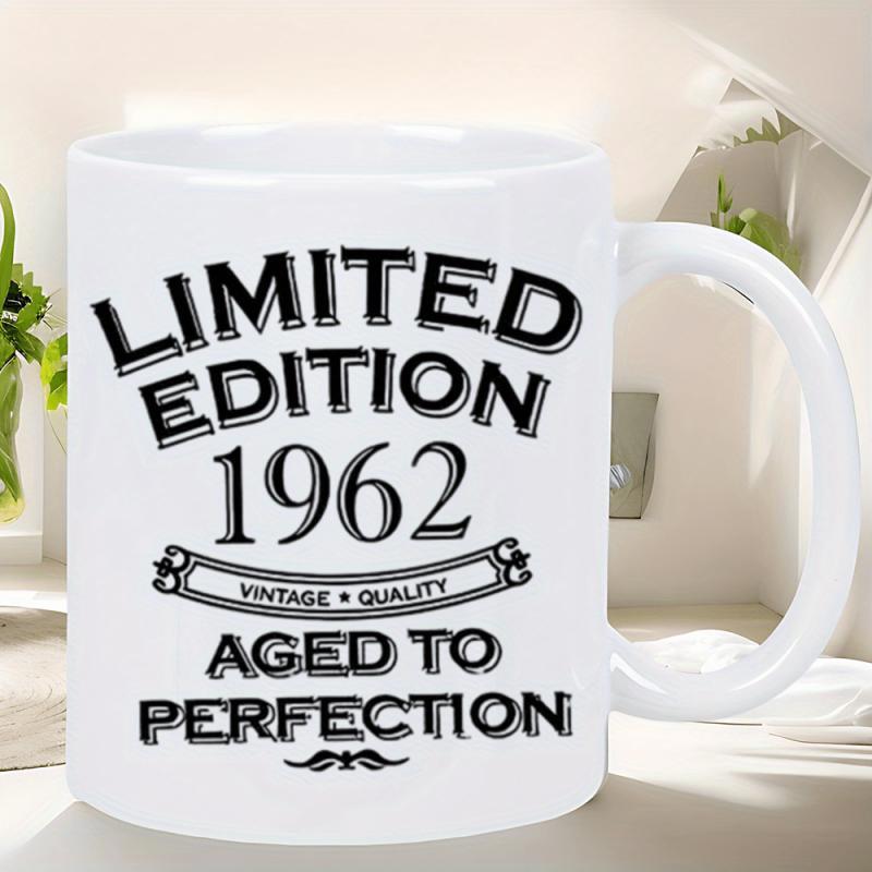 Tailorly White Ceramic 11 oz Mug - Limited Edition 1962 Vintage Quality Aged To Perfection Featuring Black Retro Typography With Decorative Ribbon Banner Mug