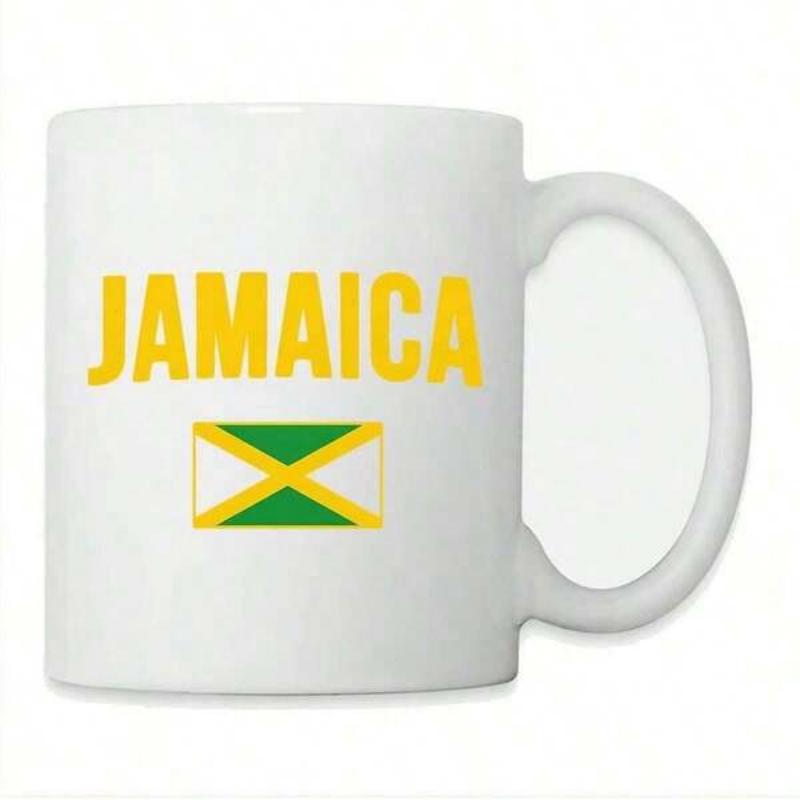 Tailorly White Ceramic 11 oz Mug - Jamaica Vibrant Yellow National Symbol With Geometric Cross Pattern Design Flag