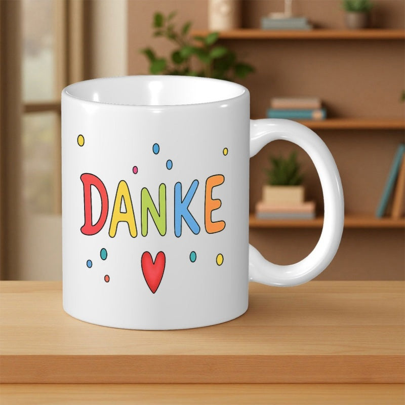 Tailorly White Ceramic 11 oz Mug - Vibrant Colorful Bubble Style Hand Drawn Letters With Red Heart Mug