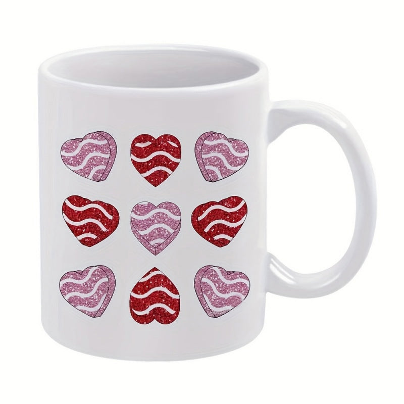 Tailorly White Ceramic 11 oz Mug - Red And Pink Glitter Texture Patterns Arranged In Grid Style Heart