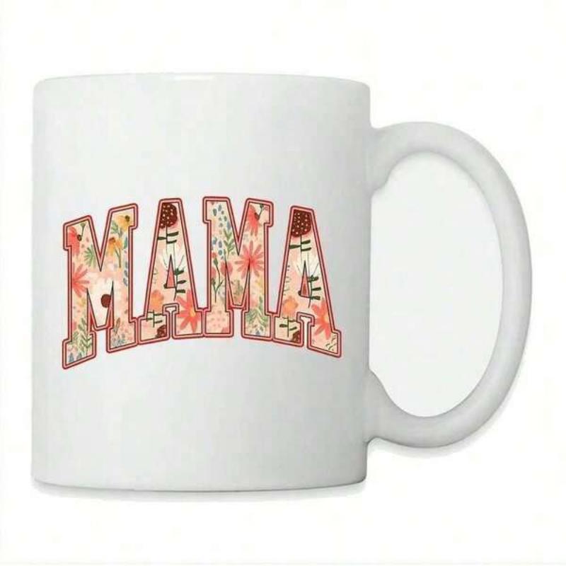 Tailorly White Ceramic 11 oz Mug - Mama Vintage Floral Patterns Filled Inside Large Arched Collegiate Style Lettering Mug