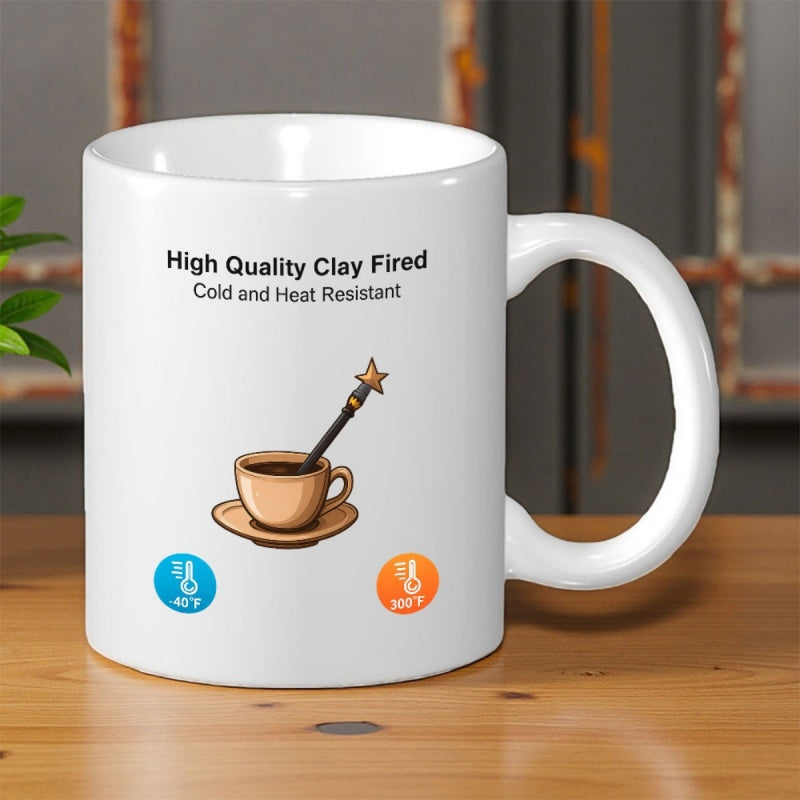 Tailorly White Ceramic 11 oz Mug - High Quality Clay Fired Cold And Heat Resistant Ceramic White Cup Featuring Coffee Illustration And Star Spoon Mug