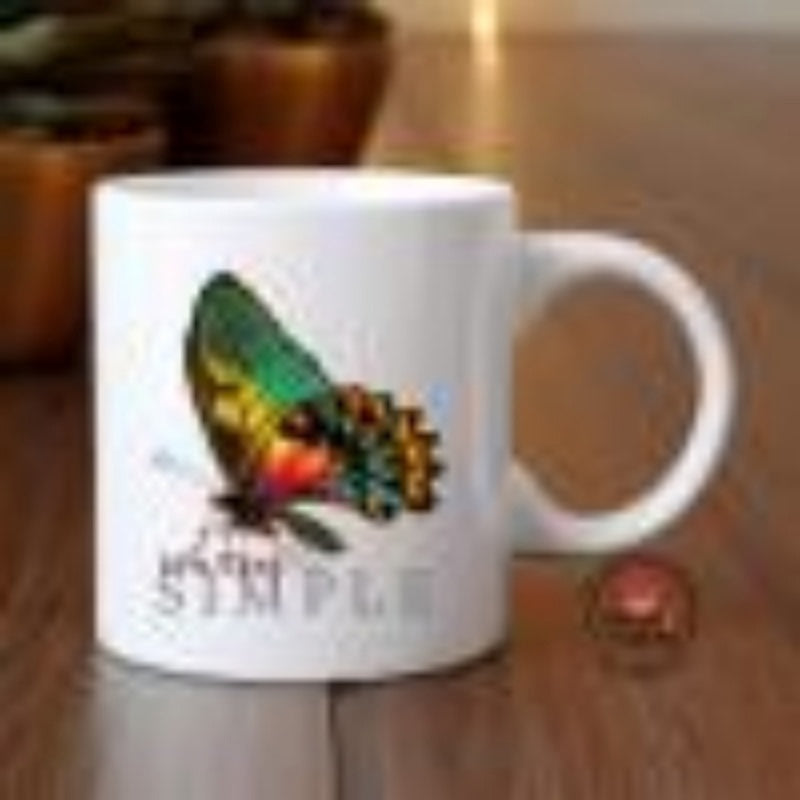 Tailorly White Ceramic 11 oz Mug - Keep It Simple Vibrant Winged Insect With Colorful Details Resting Gracefully Butterfly