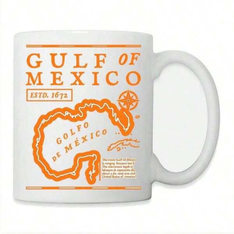 Tailorly White Ceramic 11 oz Mug - Gulf Of Mexico Estd 1672 Vintage Nautical Chart Featuring Coastal Outline With Elegant Compass Rose Map