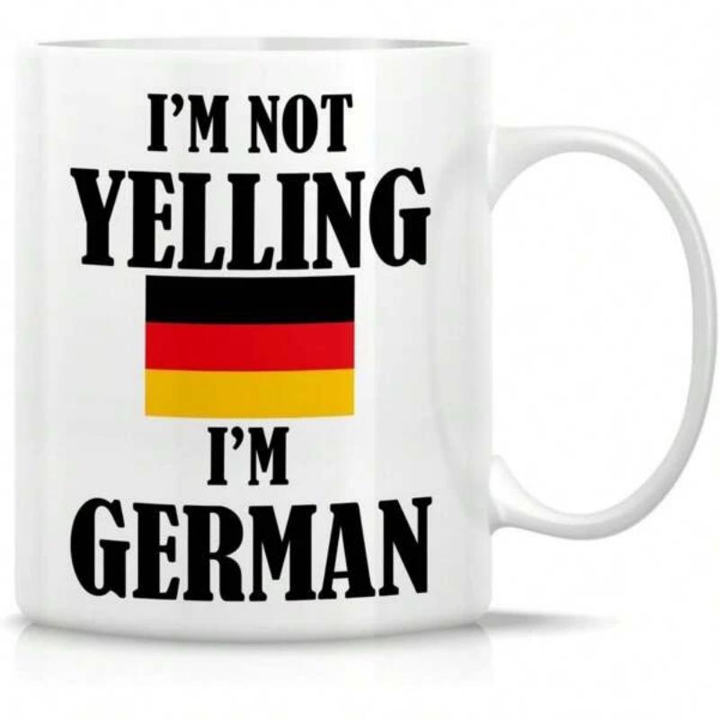 Tailorly White Ceramic 11 oz Mug - Im Not Yelling Im German Bold Horizontal Stripes Of Black Red And Gold Classic Flag Design Flag