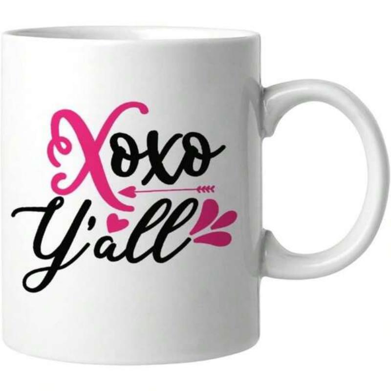 Tailorly White Ceramic 11 oz Mug - Xoxo Yall Decorative Pink Hearts And Arrow Set Against Clean Mug