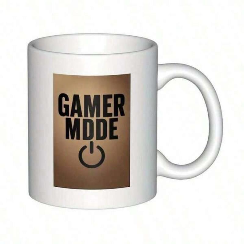 Tailorly White Ceramic 11 oz Mug - Gamer Mode Brown Background With A Minimalist Power Button Design Mug