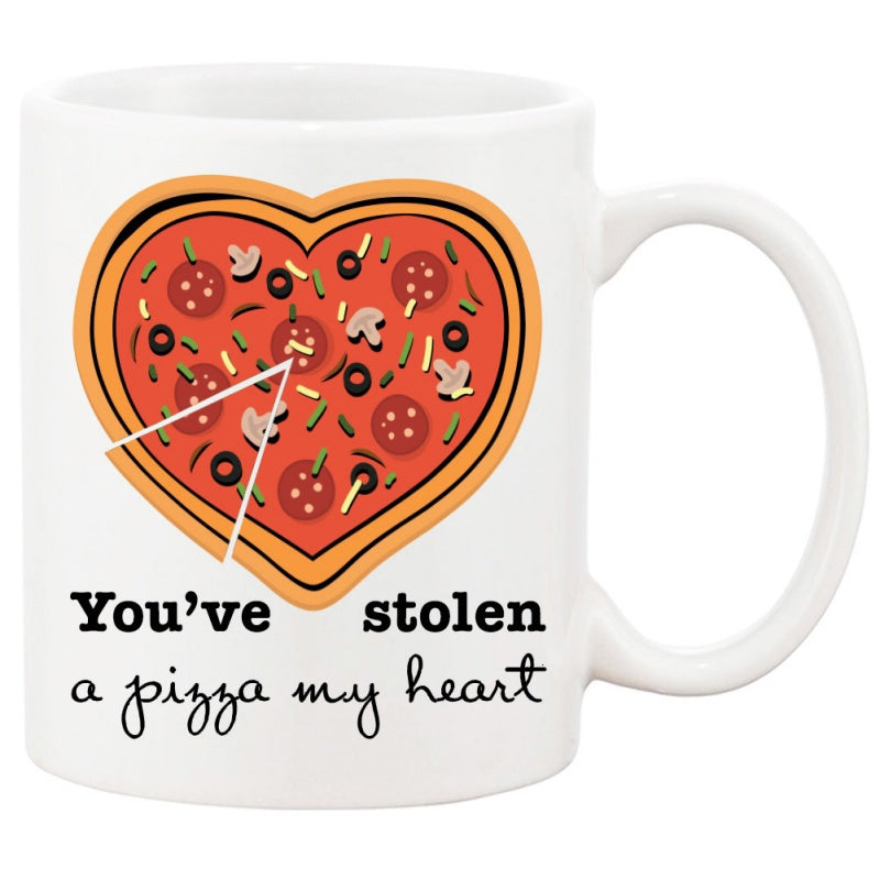 Tailorly White Ceramic 11 oz Mug - Youve Stolen A Pizza My Heart Delicious Heart Shaped Salami Pizza With Mushroom Toppings And Melting Cheese Pizza