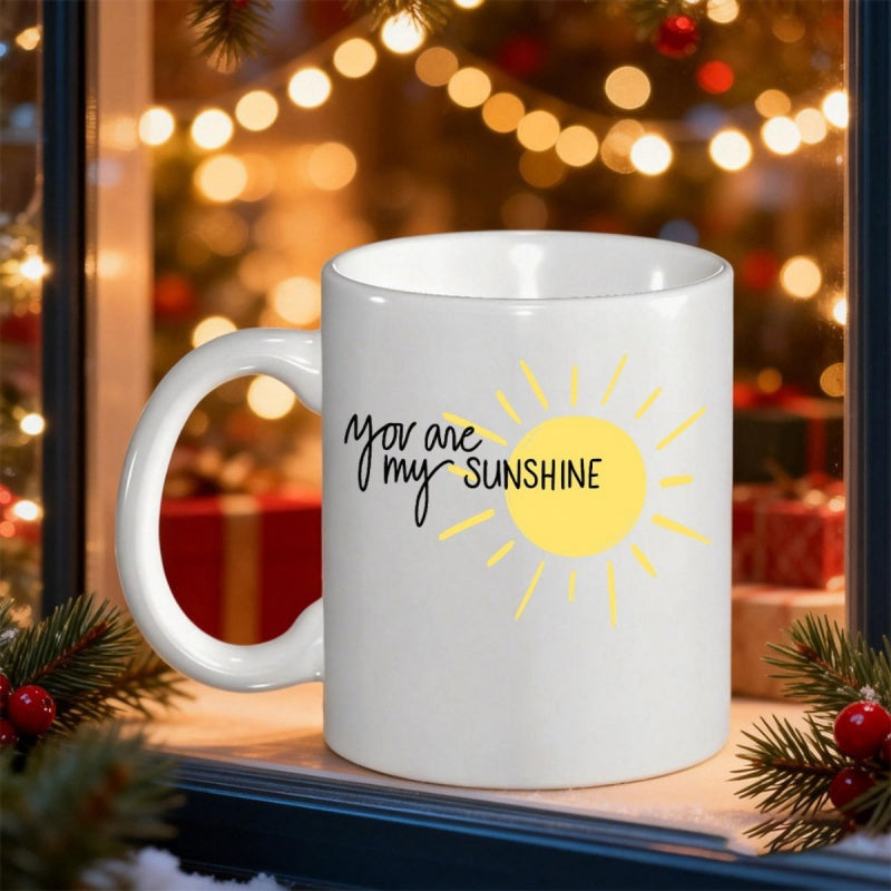 Tailorly White Ceramic 11 oz Mug - You Are My Sunshine Radiant Yellow Circular Beams Emitting Warm Light Energy Sun