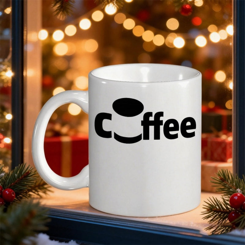 Tailorly White Ceramic 11 oz Mug - Coffee Minimalist Black Text Design On A White Ceramic Morning Mug