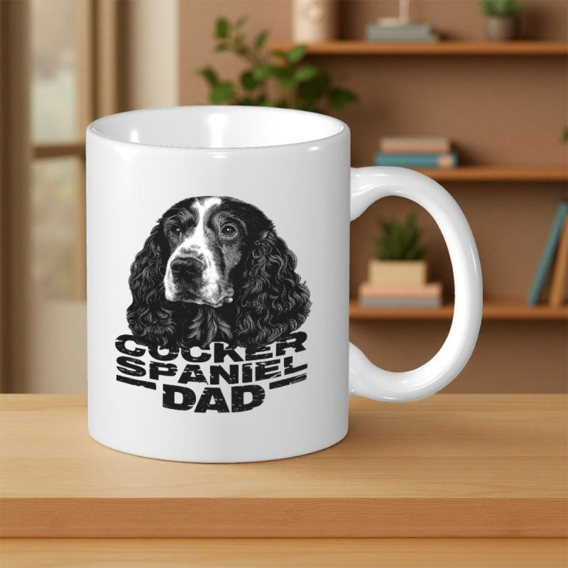 Tailorly White Ceramic 11 oz Mug - Cocker Spaniel Dad Detailed Hand Drawn Portrait Of A Long Eared Elegant Pedigree Dog Cocker Spaniel