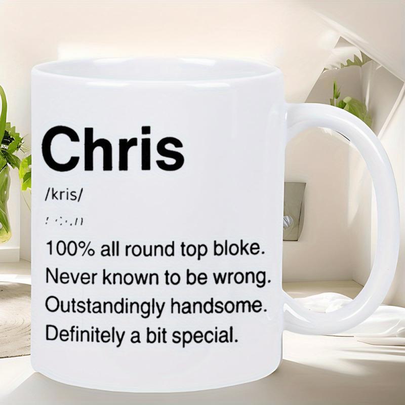 Tailorly White Ceramic 11 oz Mug - Chris Simple Minimalist Modern Typography Layout For Personalised Gift Mug