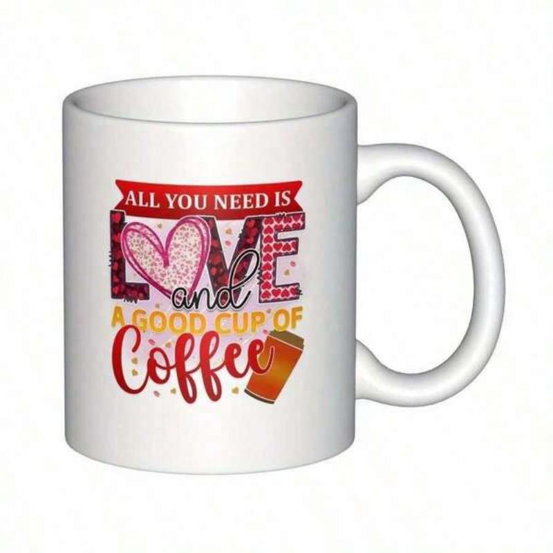 Tailorly White Ceramic 11 oz Mug - All You Need Is Love And A Good Cup Of Coffee Decorative Heart Shape Surrounded By Patterned Textures And Stylized Writing