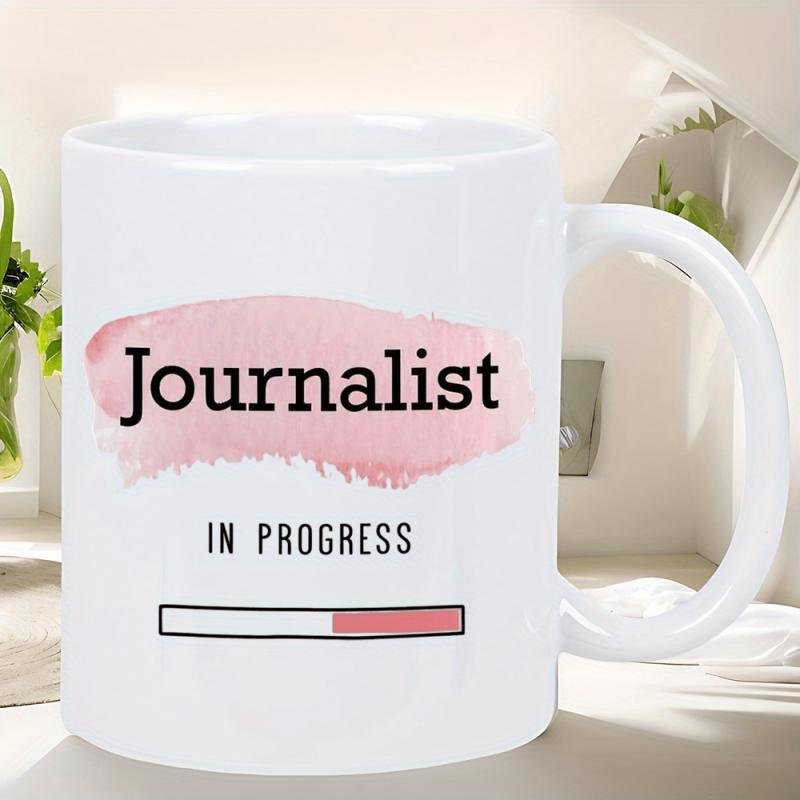 Tailorly White Ceramic 11 oz Mug - Journalist In Progress Artistic Pink Watercolor Stroke With A Partially Filled Loading Bar