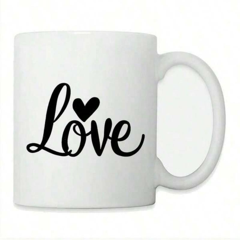 Tailorly White Ceramic 11 oz Mug - Love Elegant Cursive Script Written On A Minimalist