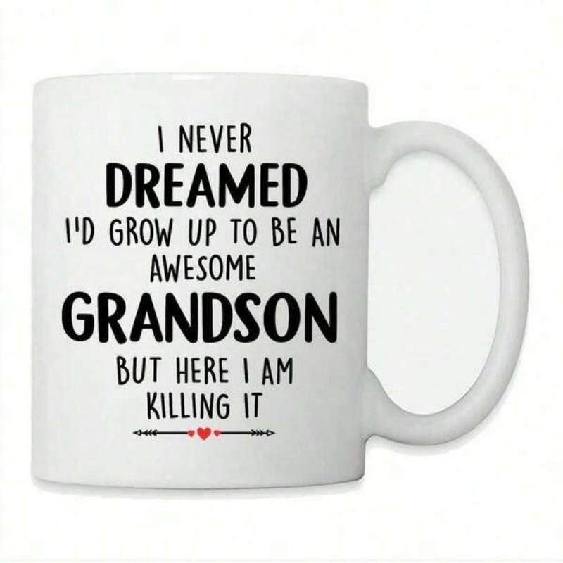 Tailorly White Ceramic 11 oz Mug - I Never Dreamed Id Grow Up To Be An Awesome Grandson But Here I Am Killing It Minimalist Red Heart With Symmetric Horizontal