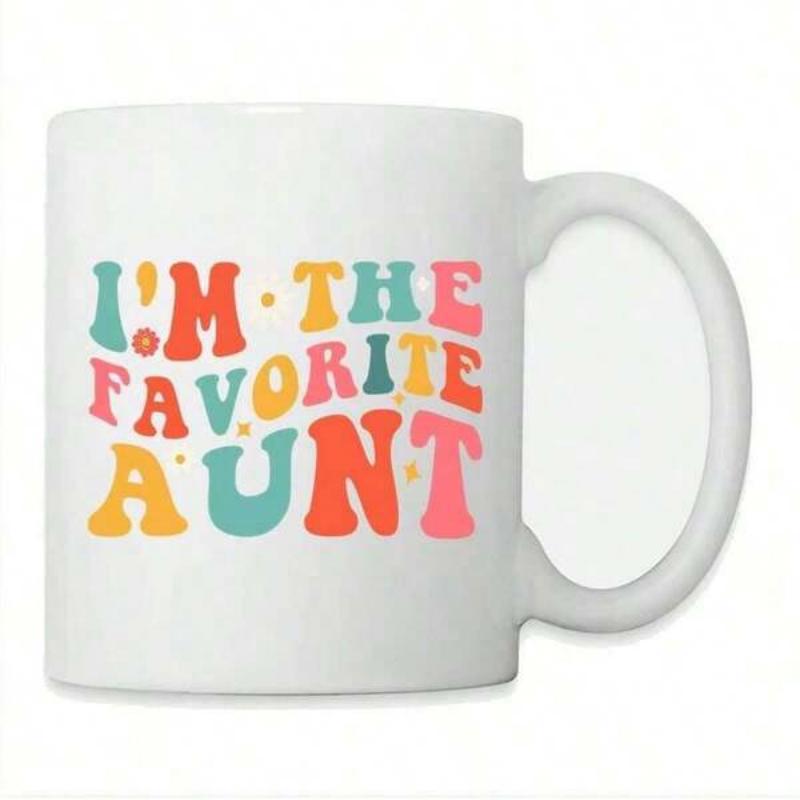 Tailorly White Ceramic 11 oz Mug - Im The Favorite Aunt Colorful Retro Groovy Style Lettering Stacked Vertically Mug