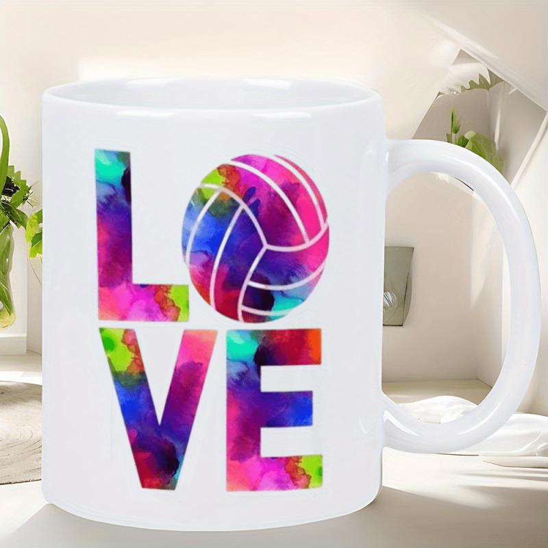 Tailorly White Ceramic 11 oz Mug - Love Artistic Colorful Watercolor Splash Featuring Vibrant Sports Themed Athletic Passion Volleyball
