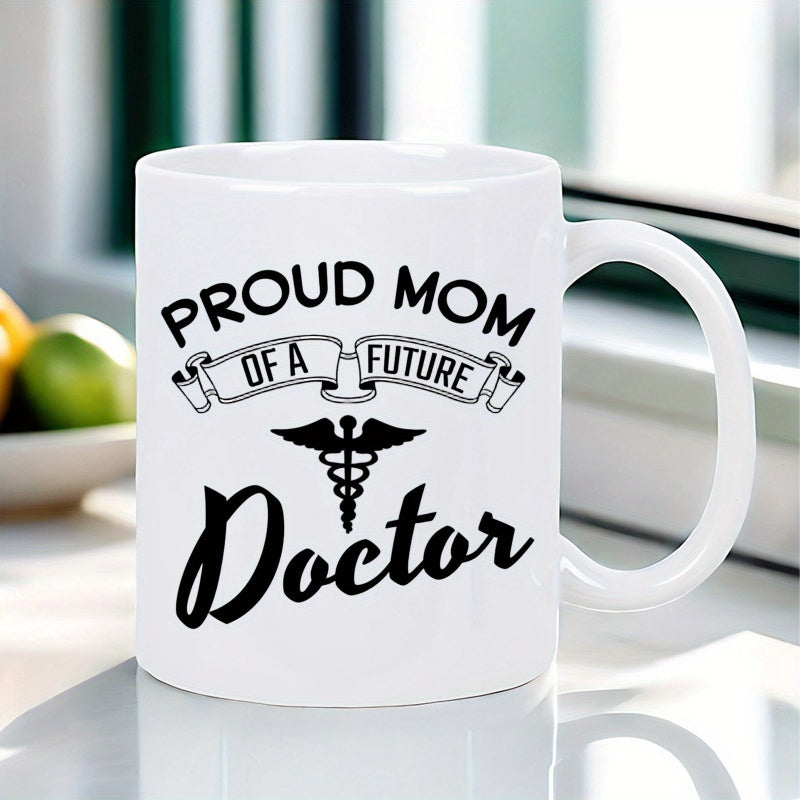 Tailorly White Ceramic 11 oz Mug - Proud Mom Of A Future Doctor Classic Medical Emblem With Wings And Two Snakes Caduceus