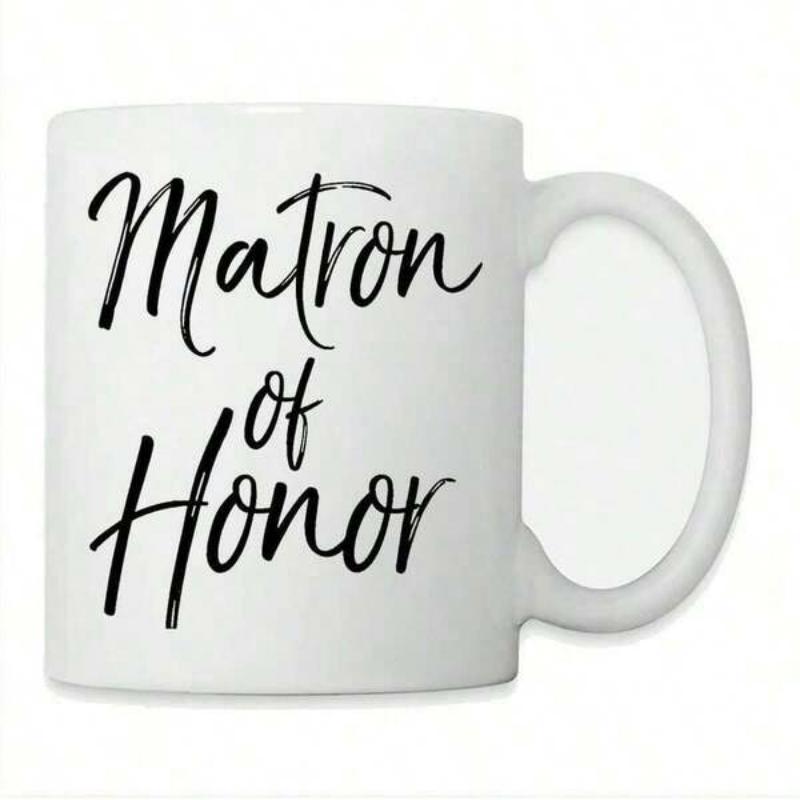 Tailorly White Ceramic 11 oz Mug - Matron Of Honor Elegant Black Script Writing On A Smooth Mug