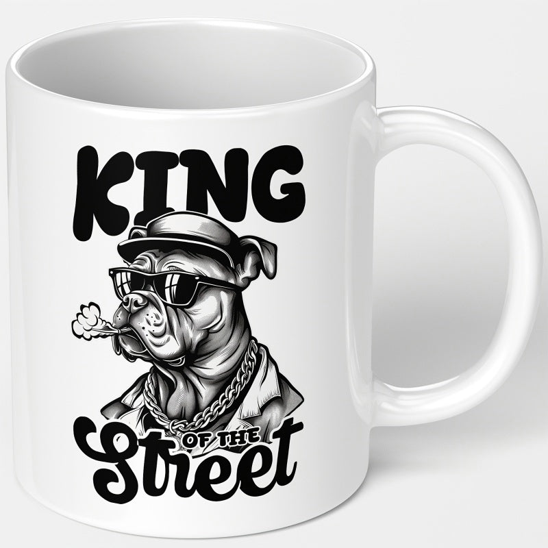 Tailorly White Ceramic 11 oz Mug - King Of The Street Tough Urban Dog Wearing Sunglasses And A Stylish Flat Cap Bulldog