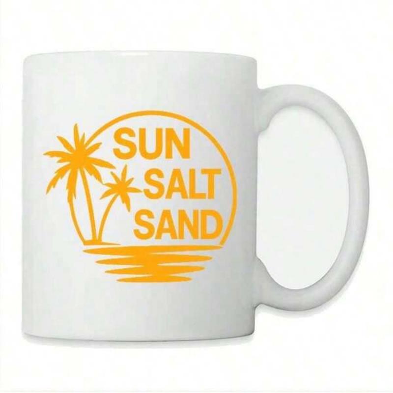 Tailorly White Ceramic 11 oz Mug - Sun Salt Sand Minimalist Tropical Trees Surrounded By A Simple Golden Frame Palm