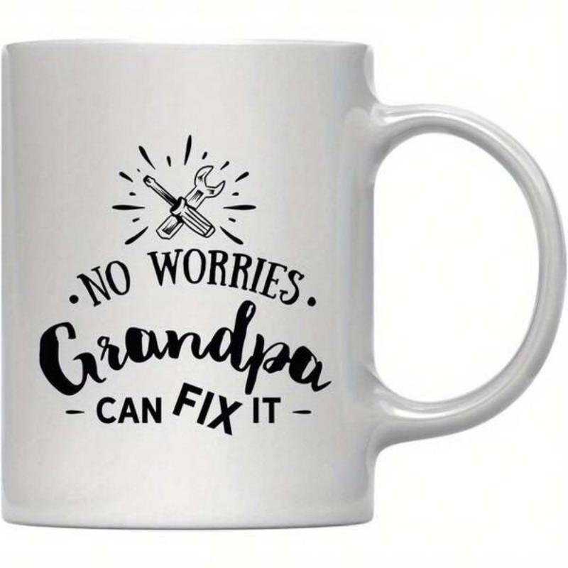 Tailorly White Ceramic 11 oz Mug - No Worries Grandpa Can Fix It Vintage Industrial Design With Crossed Spanner And Screwdriver Tools