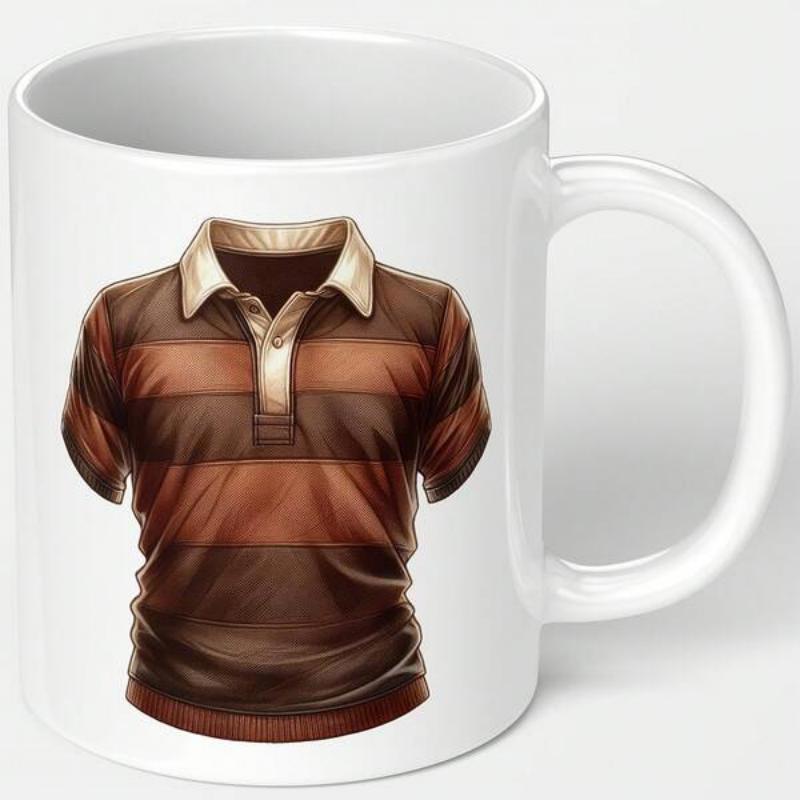 Tailorly White Ceramic 11 oz Mug - Brown Striped Athletic Style Polo With Short Sleeves And Collar Shirt