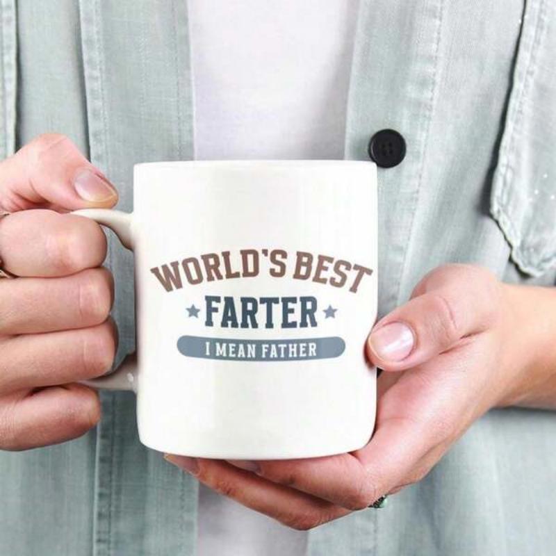 Tailorly White Ceramic 11 oz Mug - Worlds Best Farter I Mean Father Minimalist Star Pattern With Bold Typography Printed On Ceramic Mug