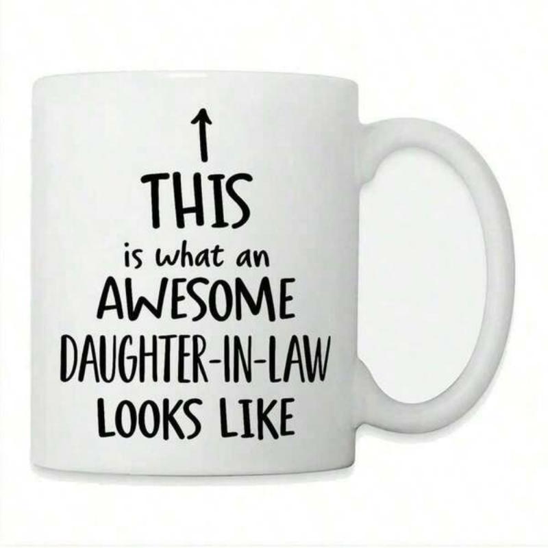 Tailorly White Ceramic 11 oz Mug - This Is What An Awesome Daughter In Law Looks Like Minimalist Design With Bold Handwritten Font And Simple Upward Arrow