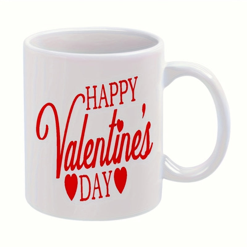 Tailorly White Ceramic 11 oz Mug - Happy Valentines Day Simple Red Decorative Script Text Featuring Small Hearts On Ceramic Mug