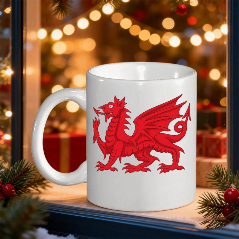 Tailorly White Ceramic 11 oz Mug - Majestic Crimson Mythical Creature With Spreading Wings And Sharp Talons Dragon