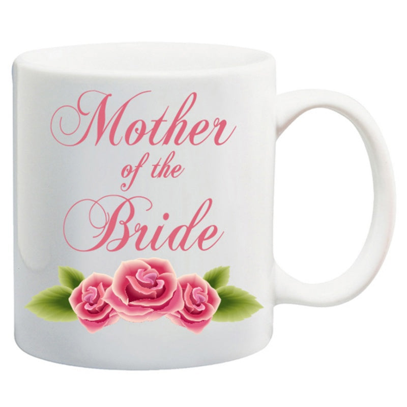 Tailorly White Ceramic 11 oz Mug - Mother Of The Bride Elegant Pink Blooming Roses With Green Leaves On White Ceramic Material Rose