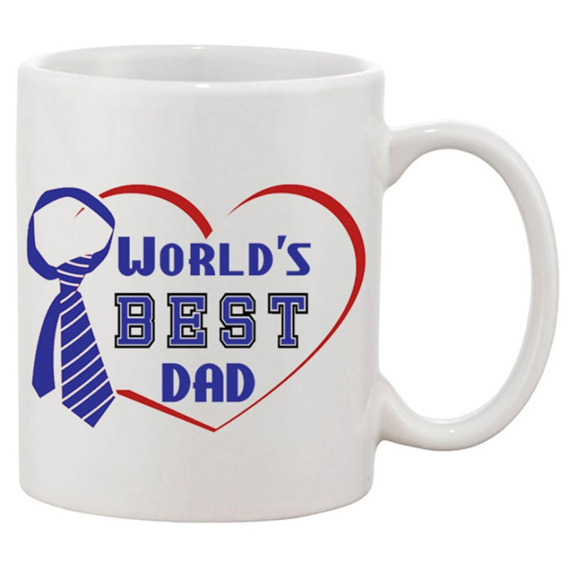 Tailorly White Ceramic 11 oz Mug - World's Best Dad Heart Outline With Striped Necktie Celebrating Love And Fatherhood Heart