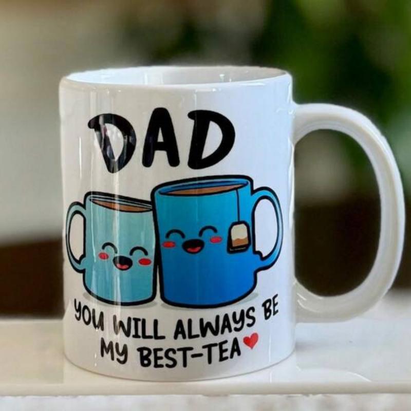 Tailorly White Ceramic 11 oz Mug - Dad You Will Always Be My Best Tea Two Smiling Blue Cartoon Mugs With Cute Faces And Small Heart Mug